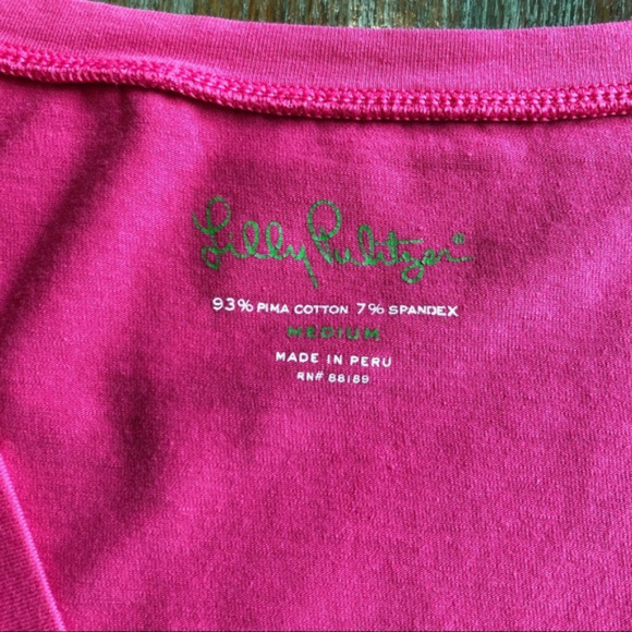Lilly Pulitzer Michelle Tee Hot Pink V Neck - Picture 4 of 7